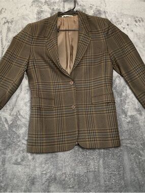 MaxMara Blazer Women’s 10 Tailored Brown Plaid Two-Button Jacket